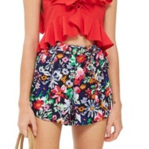 Topshop Multicolor Floral Print Shorts With Tie